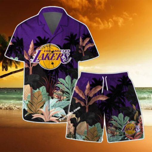 Los Angeles Lakers Team Logo Pattern Tropical Hawaiian Shirt & Short