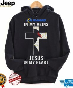 Los Angeles Rams NFL In My Veins Jesus In My Heart Cross 2024 T Shirt