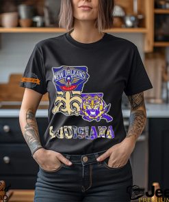 Louisiana City Of Sports New Orleans Pelicans New Orleans Saints LSU Tigers Maps Logo 2024 Unisex T Shirt