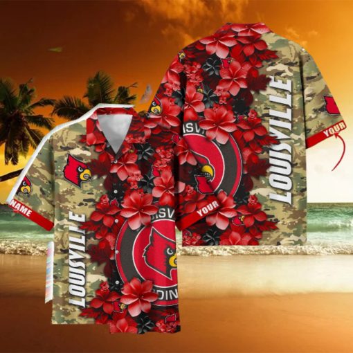 Louisville Cardinals Custom Name Personalized Camo Flower Pattern Hawaiian Shirt