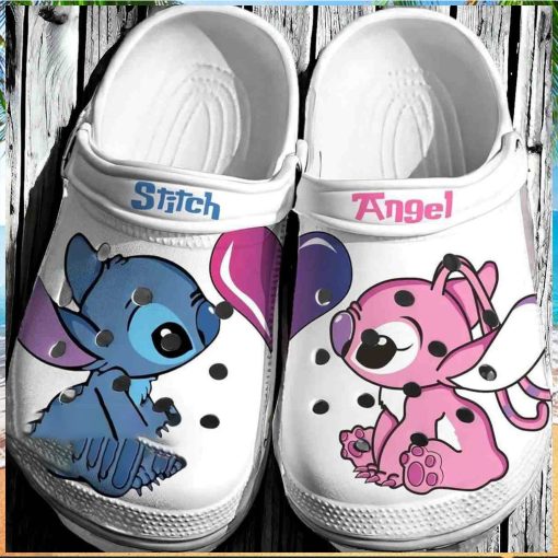 Love Stitch And Angel White Crocs Cute Stitch Gift