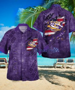 Lsu Tigers American Flag Retro Printed Button Down Tropical Hawaiian Shirt