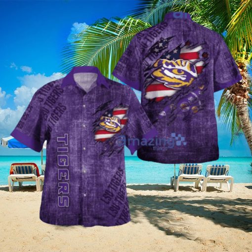 Lsu Tigers American Flag Retro Printed Button Down Tropical Hawaiian Shirt