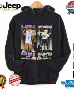 Lsu tigers on saturdays mike new orleans saints sir saint and gumbo on sundays T shirt