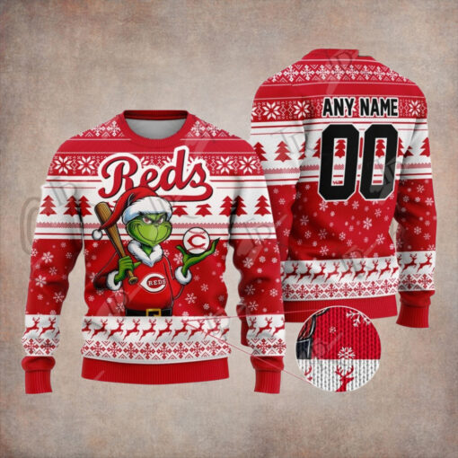 MLB Cincinnati Reds Grinch Christmas Sweater Design