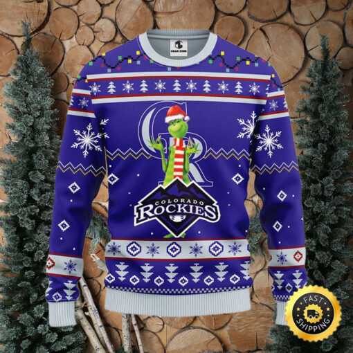 MLB Colorado Rockies Christmas Ugly Sweater Print Funny Grinch Gift For Baseball Fans