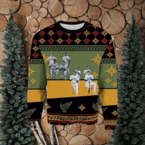 MLB LA Dodgers Team Lineup Green And Gold Ugly Christmas Sweater