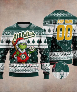 MLB Oakland Athletics Grinch Christmas Sweater Design