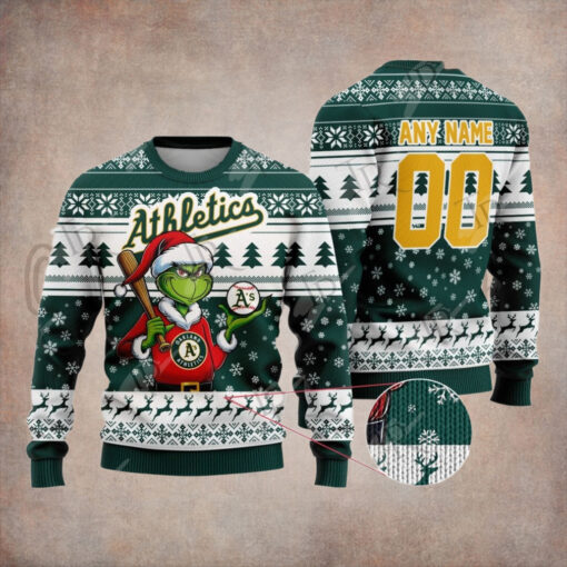 MLB Oakland Athletics Grinch Christmas Sweater Design