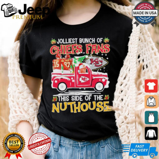 Mahomes, Kelce, Reid Jolliest Bunch Of Kc Chiefs Fans Of The Nuthouse Christmas Shirt