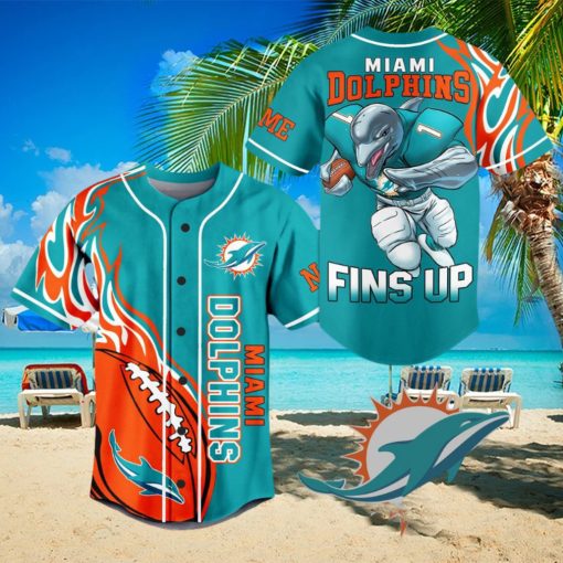 Mami Dolphins Fins Up Blue Design Baseball Jersey