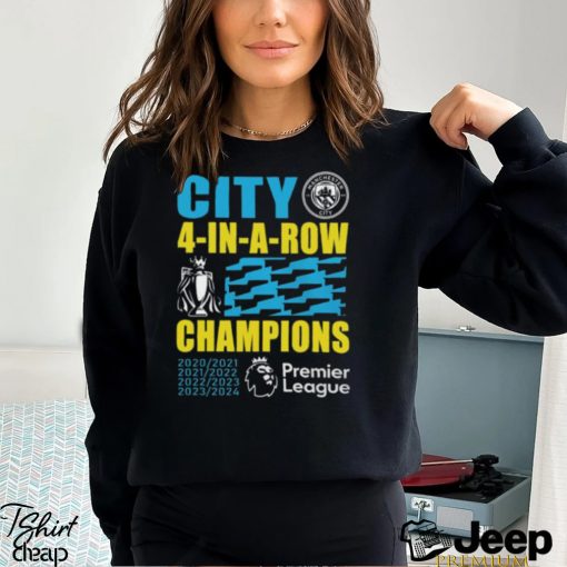 Manchester City 2024 Premier League Champions Four Years In A Row Unisex T Shirt