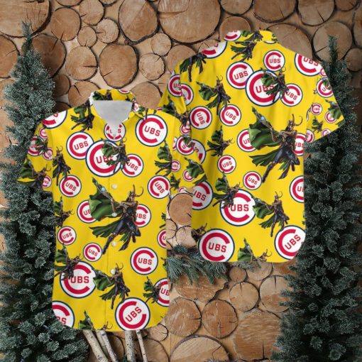 Marvel Avengers Edge Game Loki Hawaiian Button Up Shirt Mens Chicago Cubs