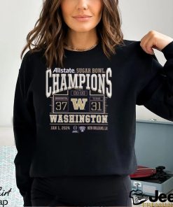 Men's Fanatics Branded Purple Washington Huskies College Football Playoff 2024 Sugar Bowl Champions Score T Shirt