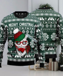 Meowy Christmas Face Green Cheap Ugly Christmas Sweater