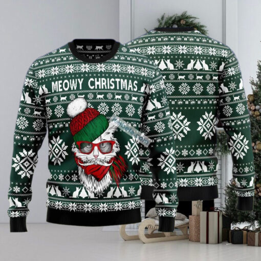 Meowy Christmas Face Green Cheap Ugly Christmas Sweater