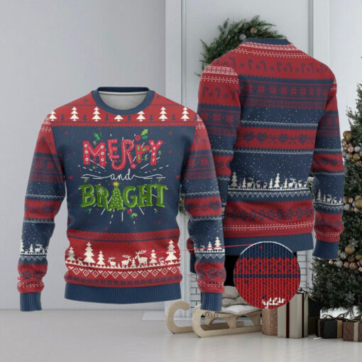 Merry And Bright Christmas Tree Xmas Holiday Ugly Christmas Sweater