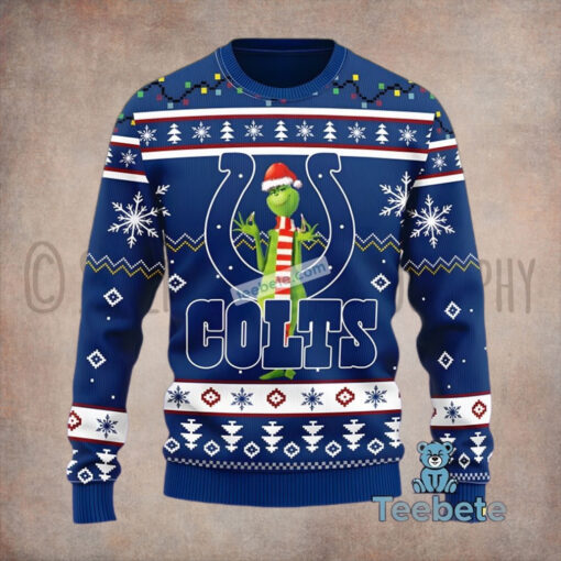 Merry Christmas Grinch Indianapolis Colts Blue Ugly Christmas Sweatshirt