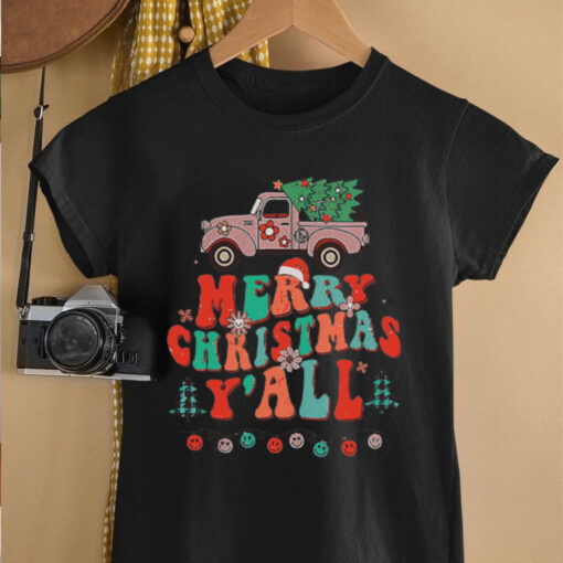 Merry Christmas Yall Santa Retro Red Truck Pajamas Groovy shirt