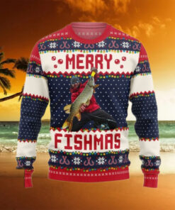 Merry Fishmas Gift For Fishing Lovers Personalized Photo Ugly Sweater