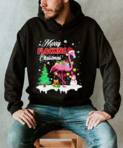 Merry Flocking Christmas Flamingo pink in Santa hat Xmas shirt