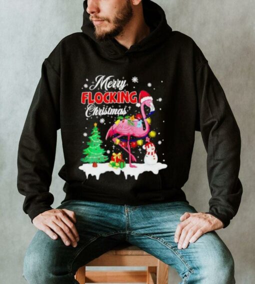 Merry Flocking Christmas Flamingo pink in Santa hat Xmas shirt