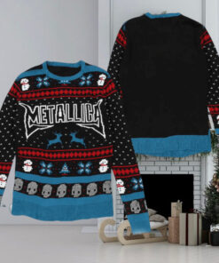 Metallica Christmas Holiday Style Snowflakes Reindeer Pattern Black And Blue 2024 Ugly Christmas Ugly Sweater