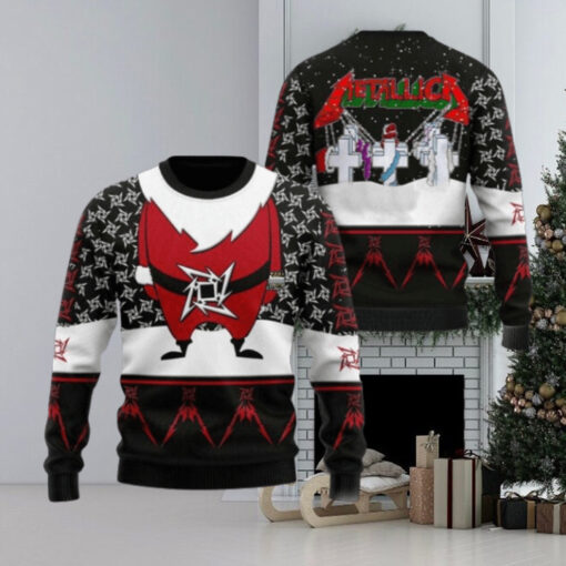 Metallica Merry Christmas Master Of Puppets Santa Style Snowy Night Holiday Ugly Sweater 2024