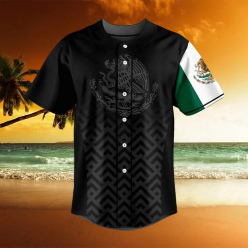 Mexico Coat Of Arms And Flag Black Pattern Baseball Jersey Shirt Gift For Men And Women