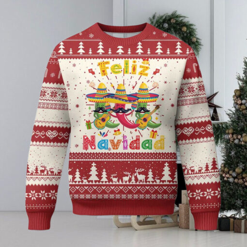 Mexico Xmas Ugly Christmas Sweater Feliz Navidad Mexican Fiesta Hot Pepper Guitar Party