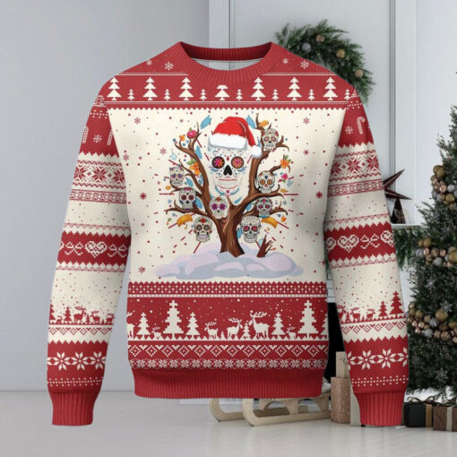 Mexico Xmas Ugly Christmas Sweater Sugar Skull On Tree Funny Xmas