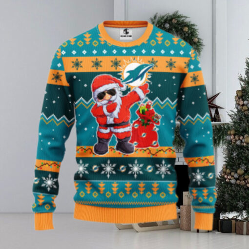 Miami Dolphins Dabbing Santa Claus Ugly Christmas Sweater