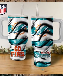 Miami Dolphins Go Fins Wavy Pattern Tumbler With Handle