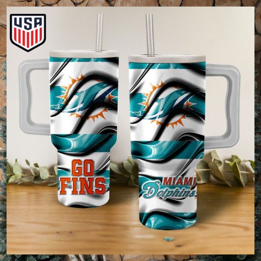 Miami Dolphins Go Fins Wavy Pattern Tumbler With Handle