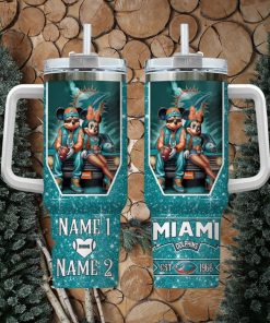 Miami Dolphins NFL Mickey And Minnie Couple 40oz Stanley Tumbler Custom Name