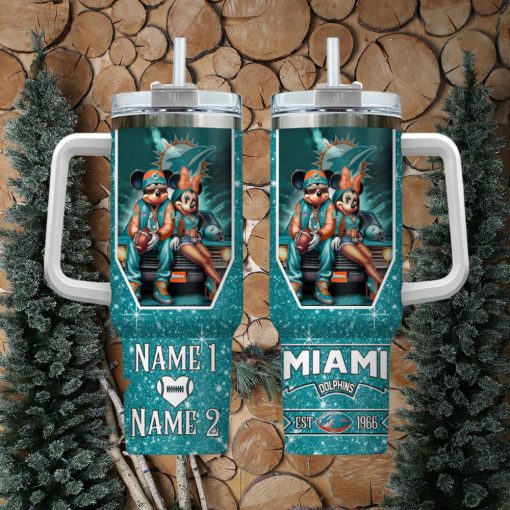 Miami Dolphins NFL Mickey And Minnie Couple 40oz Stanley Tumbler Custom Name