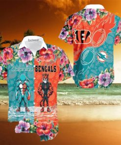 Miami Dolphins VS NFL Cincinnati Bengals Mascot Pocket Logo AOP Hawaiian Shirt For Men And Women