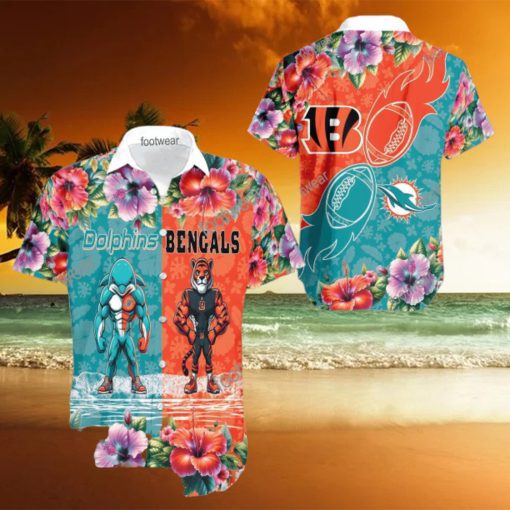 Miami Dolphins VS NFL Cincinnati Bengals Mascot Pocket Logo AOP Hawaiian Shirt For Men And Women