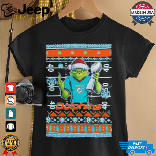 Miami Dolphins X Grinch Christmas with Super Bowl Trophy ugly Christmas shirt