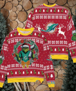 Miami Dolphins x Grinch NFL Dr. Seuss How the Grinch Stole Christmas with Super Bowl Trophy Ugly Christmas Sweater Red