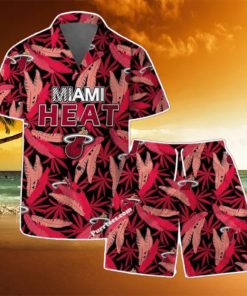 Miami Heat Team Logo Pattern Leaves Vintage Art Hawaiian Shirt & Short