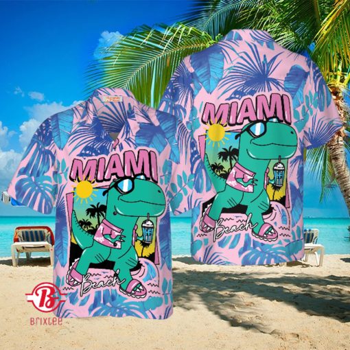 Miami South Beach Cool T  Rex Dinosaur Hawaiian Shirt