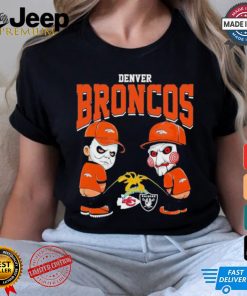 Michael Myers And Billy The Puppet X Denver Broncos Pee On NFL Teams Halloween Shirt