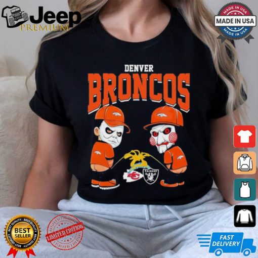 Michael Myers And Billy The Puppet X Denver Broncos Pee On NFL Teams Halloween Shirt