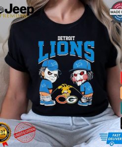 Michael Myers And Billy The Puppet X Detroit Lions Pee On NFL Teams Halloween Shirt