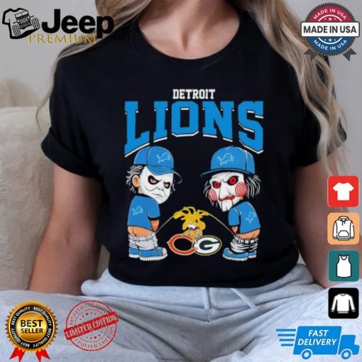 Michael Myers And Billy The Puppet X Detroit Lions Pee On NFL Teams Halloween Shirt