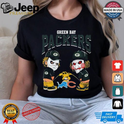 Michael Myers And Billy The Puppet X Green Bay Packers Pee On NFL Teams Halloween Shirt