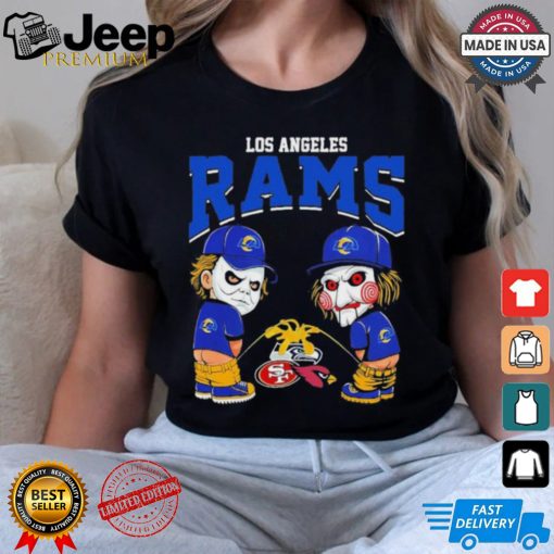 Michael Myers And Billy The Puppet X Los Angeles Rams Pee On NFL Teams Halloween Shirt