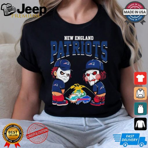 Michael Myers And Billy The Puppet X New England Patriots Pee On NFL Teams Halloween Shirt