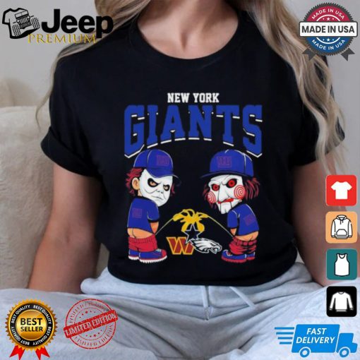 Michael Myers And Billy The Puppet X New York Giants Pee On NFL Teams Halloween Shirt